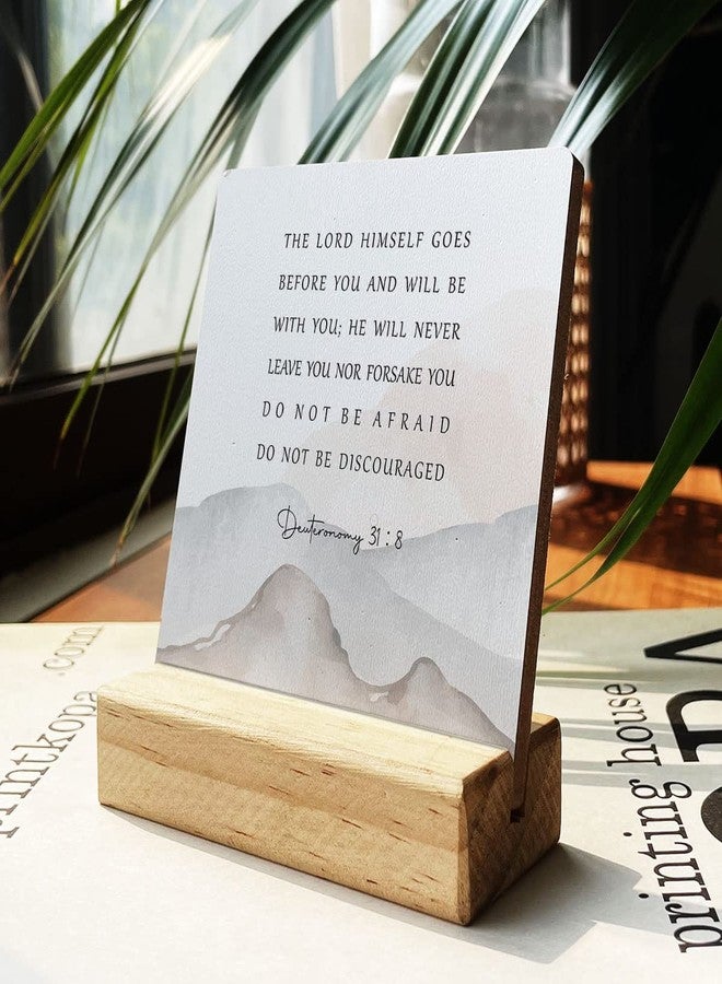 IYEZH Country the Lord Himself Goes Before You Bible Verses Wooden Plaque Sign Desk Decor Rustic Motivational Deuteronomy 31:8 Christian Desk Sign Decor for Home Office 4 x 4 Inches - Image 1