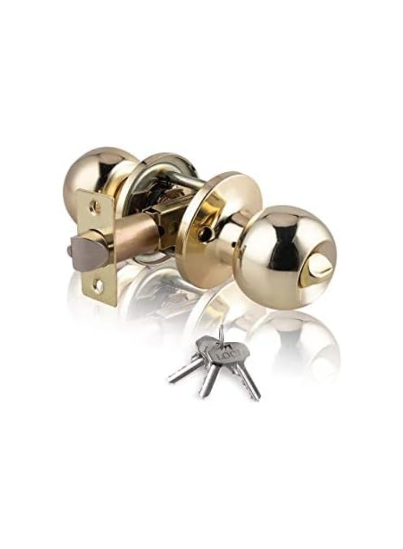KNP KNP Front Door Knob with Lock and Key (Brass Plated) features an integrated lock mechanism with a dedicated key, ensuring reliable access control for your home.  - Image 1
