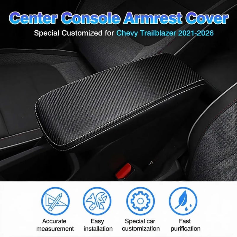 Autorder Center Console Cover for Chevy/Chevrolet Trailblazer 2021 2022 2023 2024 Accessories Carbon Fiber Armrest Cover Anti-Scratch Middle Console Pad Leather Armrest Protector - Image 2