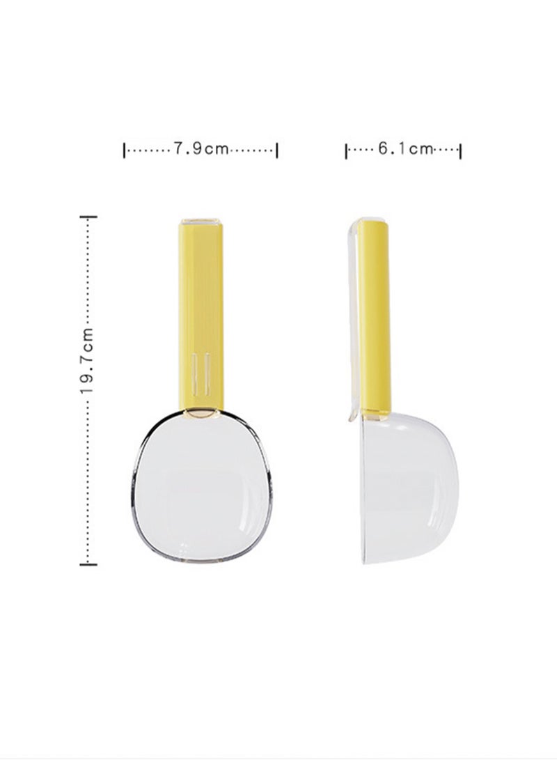 One-Piece 200ml Macaron Color Creative Large Diameter Measuring Spoon, Multifunctional Kitchen Tool Rice Spoon, Household Food Cereal Spoon, Handle with Snack Sealing Clip (Yellow) - Image 2