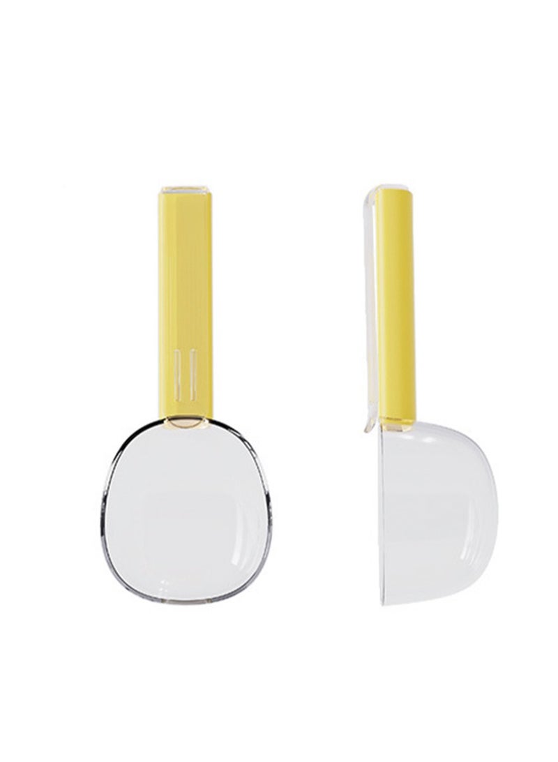 One-Piece 200ml Macaron Color Creative Large Diameter Measuring Spoon, Multifunctional Kitchen Tool Rice Spoon, Household Food Cereal Spoon, Handle with Snack Sealing Clip (Yellow) - Image 1