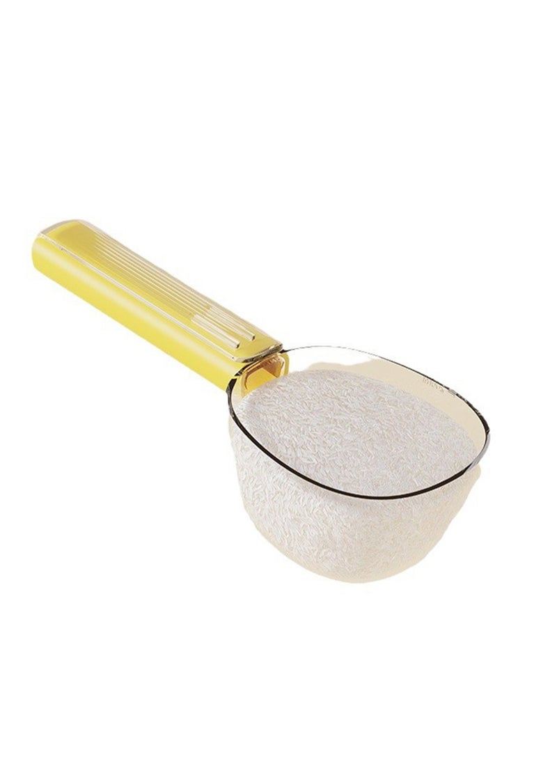 One-Piece 200ml Macaron Color Creative Large Diameter Measuring Spoon, Multifunctional Kitchen Tool Rice Spoon, Household Food Cereal Spoon, Handle with Snack Sealing Clip (Yellow) - Image 5