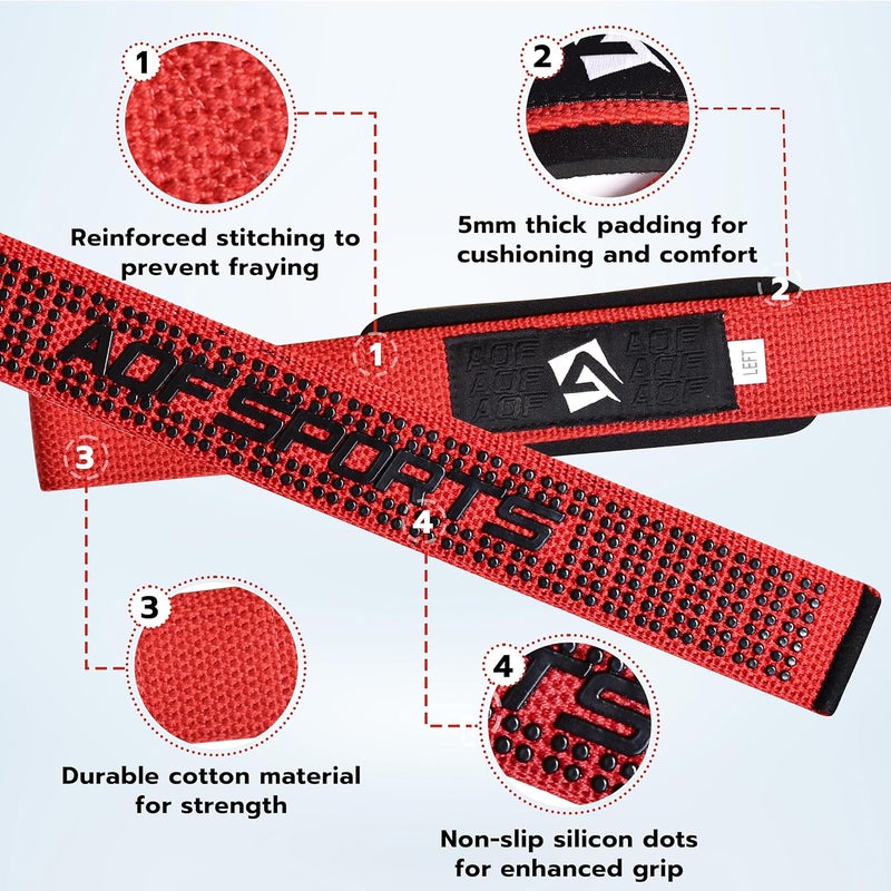 AQF Lifting Wrist Straps for Weightlifting, Powerlifting & Deadlifts – 23” Neoprene Padded Cotton Straps for Strength Training & Gym Workouts - Maximum Grip Support for Men & Women - Image 2