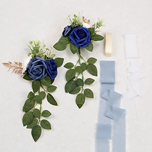 DreamBuilt Wedding Aisle Decorations for Wedding Ceremony Set of 10 Pew Flowers for Church Chair Decorations Party Decor with Artificial Flowers Eucalyptus and Ribbons Blue - Image 5