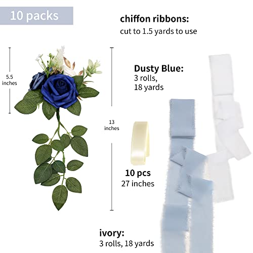 DreamBuilt Wedding Aisle Decorations for Wedding Ceremony Set of 10 Pew Flowers for Church Chair Decorations Party Decor with Artificial Flowers Eucalyptus and Ribbons Blue - Image 2