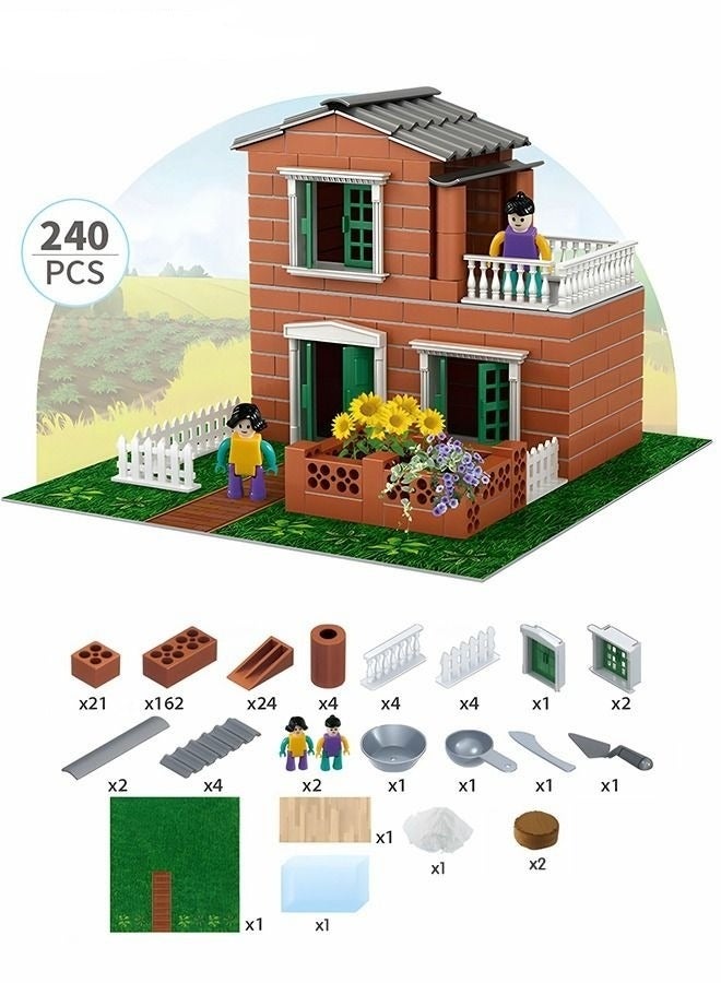 240Pcs Building Kit for Children,DIY Villa Building Set with Simulated Brick,Pretend Architect Construction Toy,Mini Garden Accessories,STEM Building Toy