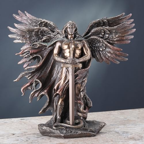 Unicorn Studio WU75976A4 Guardian Angel Statue in 6 Winged with Sword and Serpent, 11-inch Cold Cast Bronze - Image 4