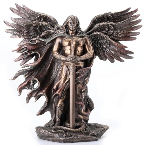 Unicorn Studio WU75976A4 Guardian Angel Statue in 6 Winged with Sword and Serpent, 11-inch Cold Cast Bronze - Image 1
