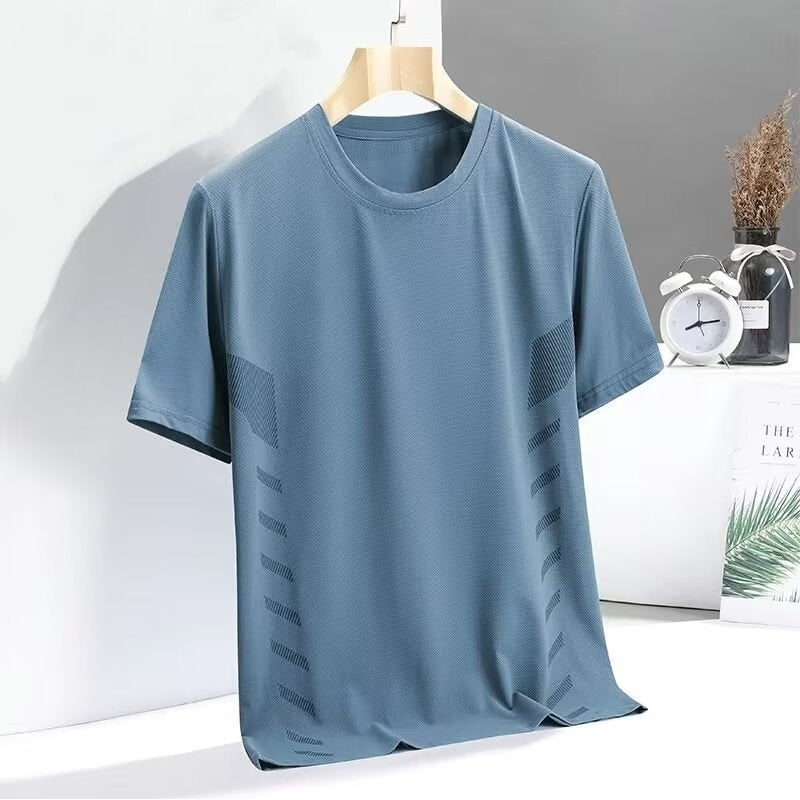 Mori Fan Clothing Ice Silk Mesh Short-Sleeved T-Shirt Men'S Korean-Style Plus Size Summer Thin Round Neck Sports Print Top - Image 1