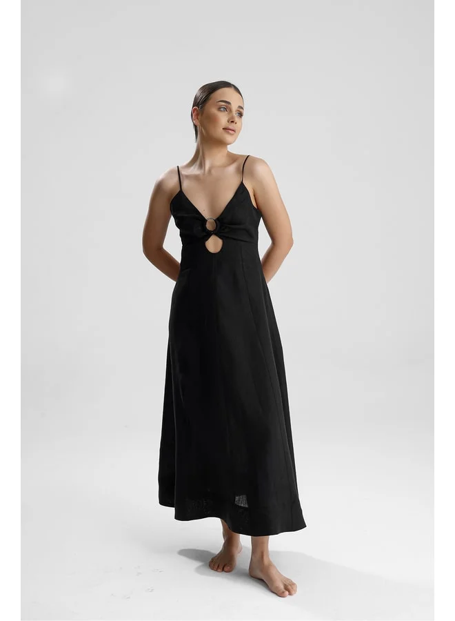 GACACOLLECTION Alvina Long Linen Dress with Straps.