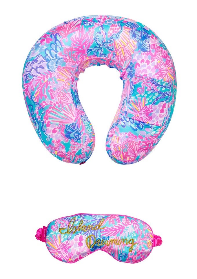TRAVEL PILLOW AND EYE MASK SET PLUSH NECK PILLOW AND ADJUSTABLE SLEEPING MASK CUTE TRAVEL ACCESSORIES FOR AIRPLANE SPLENDOR IN THE SAND