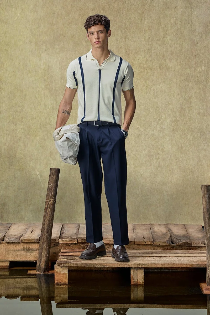 سنيتش Cream Striped Half Sleeve Regular Fit T-Shirt