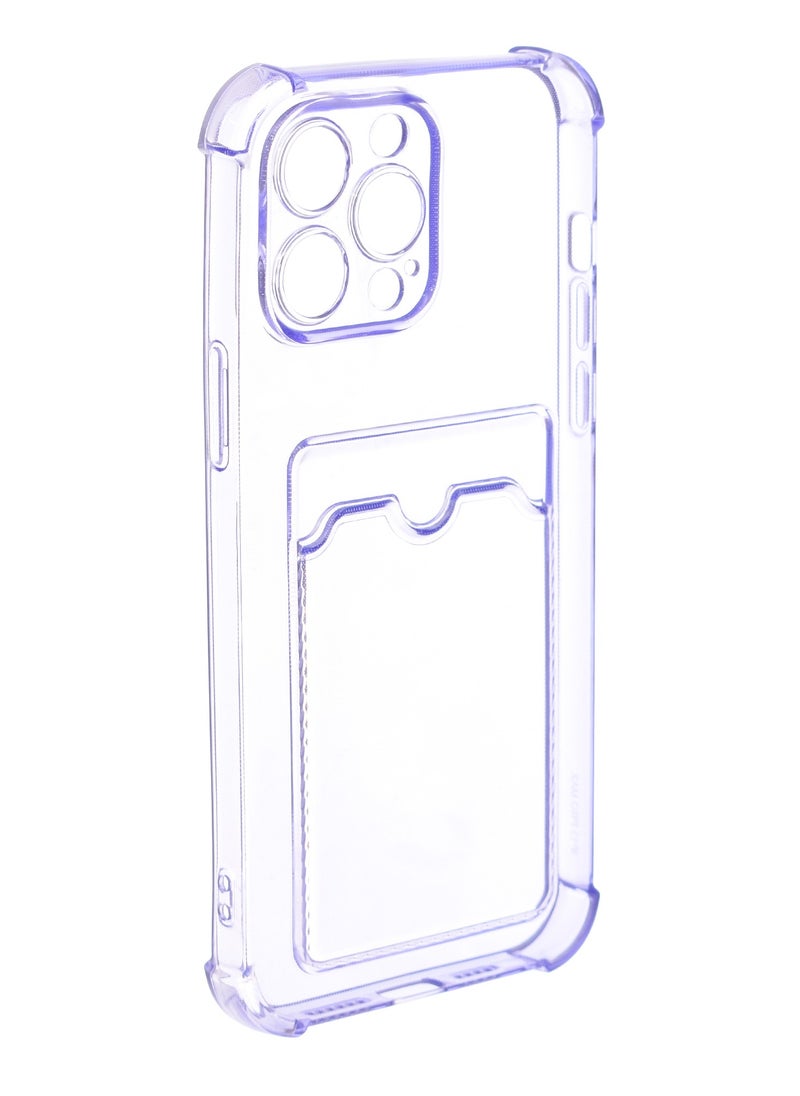 Generic Silicone Back Phone Protection Cover With Silicone Pocket And Safety Edges For Iphone 13 Pro Max 6.7 - Transparent Purple  - Image 2