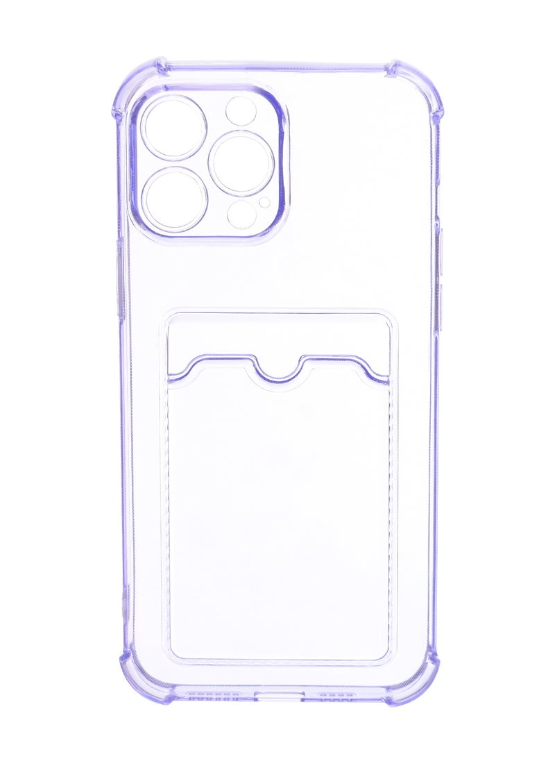 Generic Silicone Back Phone Protection Cover With Silicone Pocket And Safety Edges For Iphone 13 Pro Max 6.7 - Transparent Purple  - Image 1