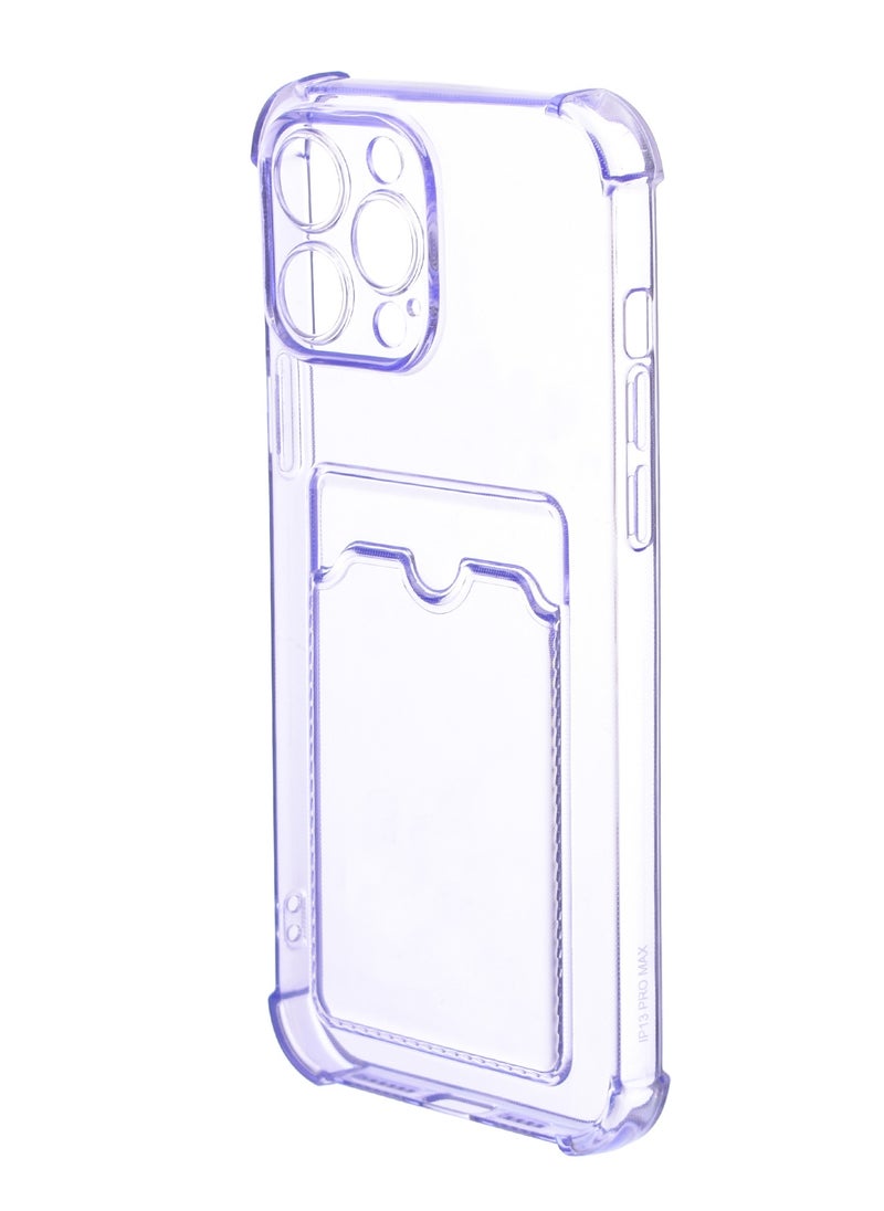 Generic Silicone Back Phone Protection Cover With Silicone Pocket And Safety Edges For Iphone 13 Pro Max 6.7 - Transparent Purple  - Image 3
