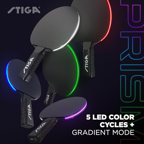 STIGA Prism LED Ping Pong Paddle - 5 LED Color Cycles - Color Gradient Mode - Includes 3 Glow-in-The-Dark Balls - 1.5mm Sponge with Smooth Rubber - Silicone Grip for Max Control - Image 3