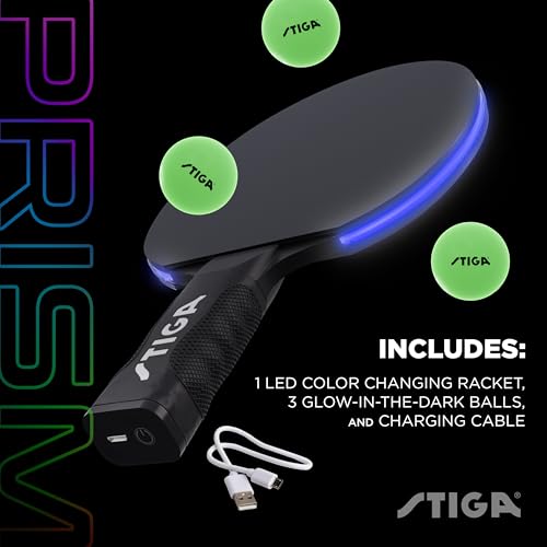 STIGA Prism LED Ping Pong Paddle - 5 LED Color Cycles - Color Gradient Mode - Includes 3 Glow-in-The-Dark Balls - 1.5mm Sponge with Smooth Rubber - Silicone Grip for Max Control - Image 5