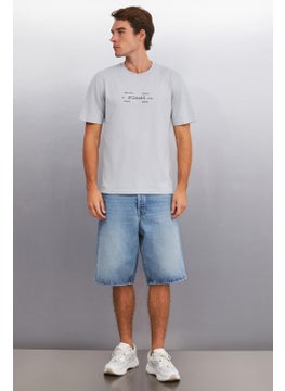 GRIMELANGE Kingsley Men's Cotton Printed Short Sleeve Regular Fit Gray T-Shirt  - Image 3
