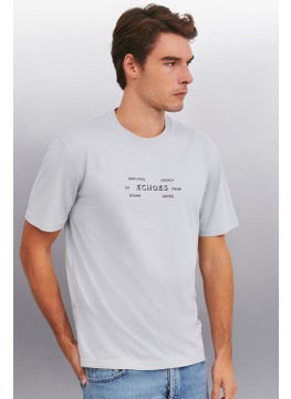 GRIMELANGE Kingsley Men's Cotton Printed Short Sleeve Regular Fit Gray T-Shirt  - Image 4