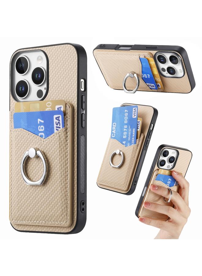 S-TOP Case For iPhone 16 Pro Carbon Fiber Card Wallet Ring Phone Case - Image 1