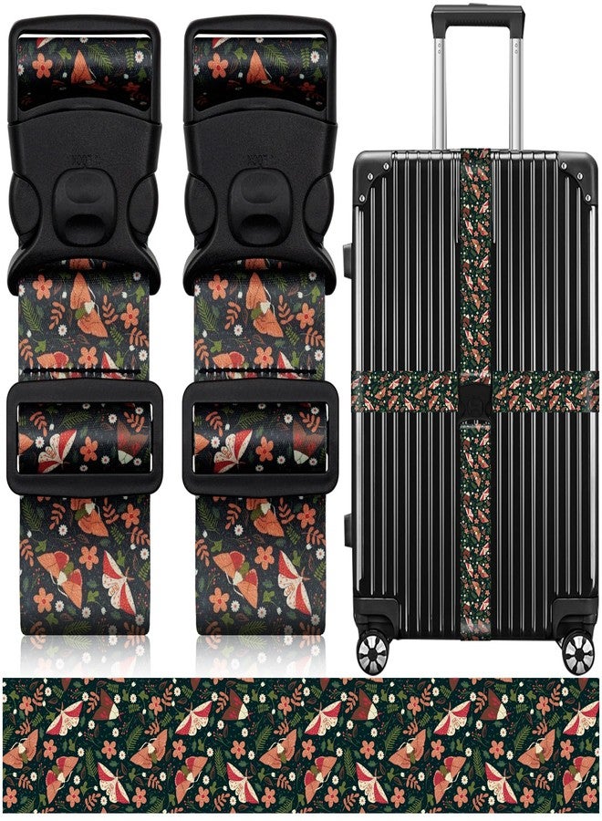 ZHOMA 2 Pack Luggage Straps for Suitcases, Adjustable Travel Belt with Double Lock and Quick Release Buckle, Heavy Duty Nylon Bag Packing Strap, Unique Business Travel Accessories-Flower Butterfly - Image 1