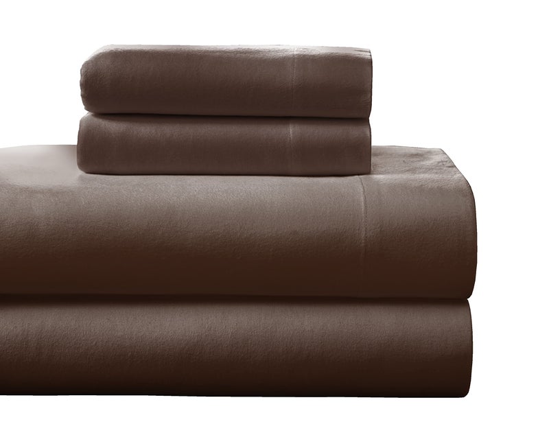 Pointehaven Heavy Weight 100-Percent Cotton Flannel Twin Extra Large Sheet Set, Chocolate - Image 1