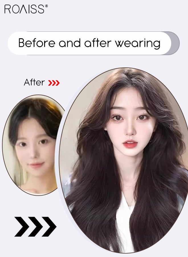 رويس باروكة شعر بني أسود طويل مموج، باروكة شعر نسائية طبيعية ناعمة مقاومة للحرارة، مناسبة لحفلات الزفاف والتنكر، للاستخدام اليومي، 60 سم (23.6 بوصة) - Image 4