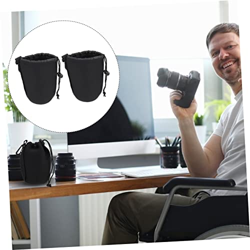 SHOWERORO 2pcs Camera Lens Bag Camera Lenses Neoprene Pouch for s Drawstring s Case s Pouch Bag Neoprene s Protective Case Black Large Box s - Image 2