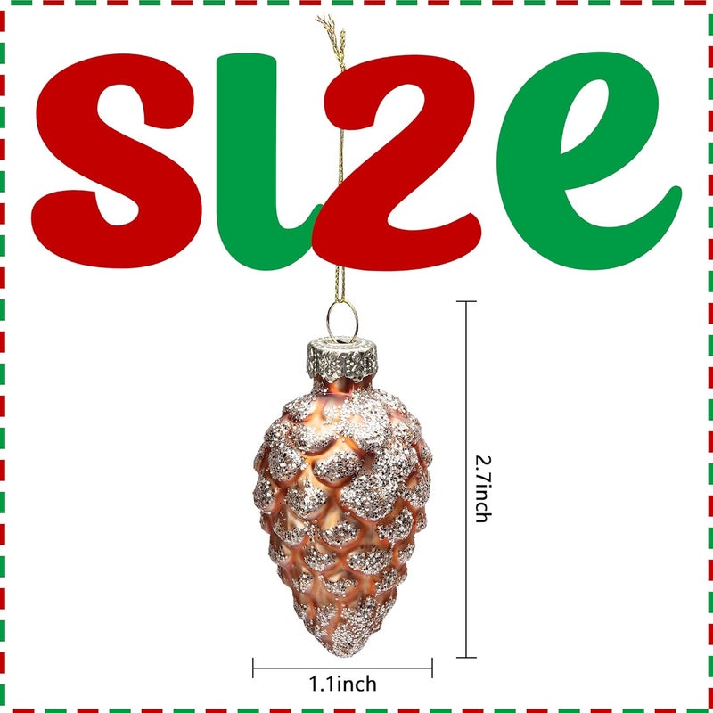 Watayo 12 Pcs Christmas Pinecone Glass Ornaments- Fall Hanging Pine Cone Painted Glass Ornaments- Glitter Pinecone Christmas Ornament for Xmas Tree DIY Crafts Fall Thanksgiving Day Decoration - Image 2