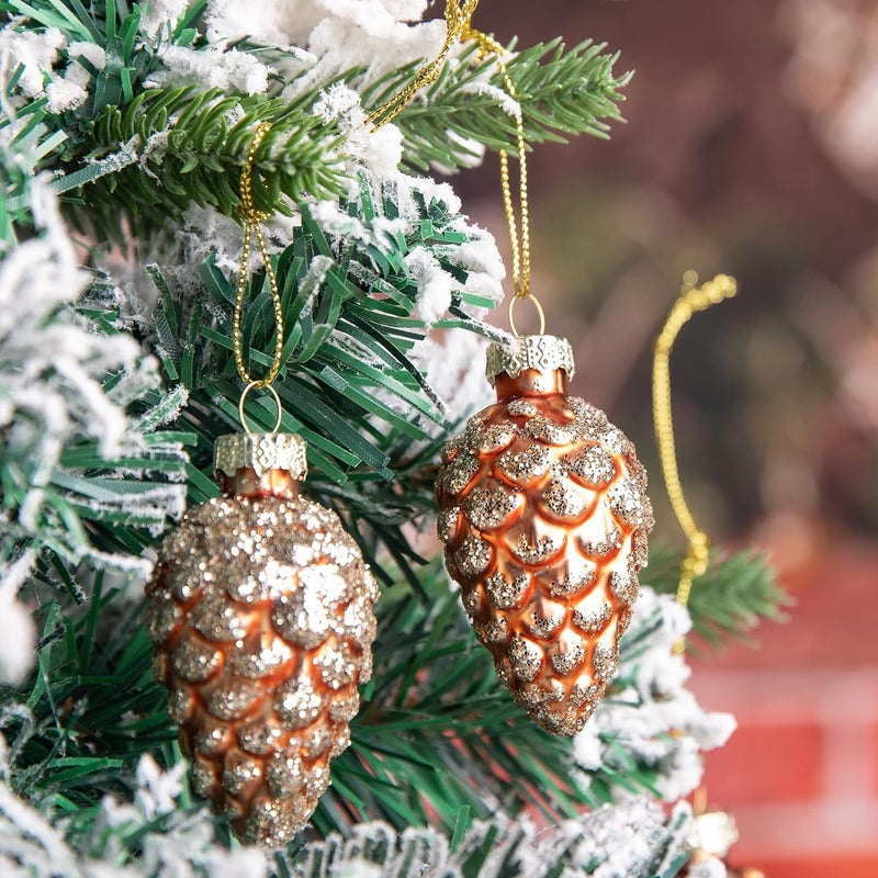 Watayo 12 Pcs Christmas Pinecone Glass Ornaments- Fall Hanging Pine Cone Painted Glass Ornaments- Glitter Pinecone Christmas Ornament for Xmas Tree DIY Crafts Fall Thanksgiving Day Decoration - Image 5
