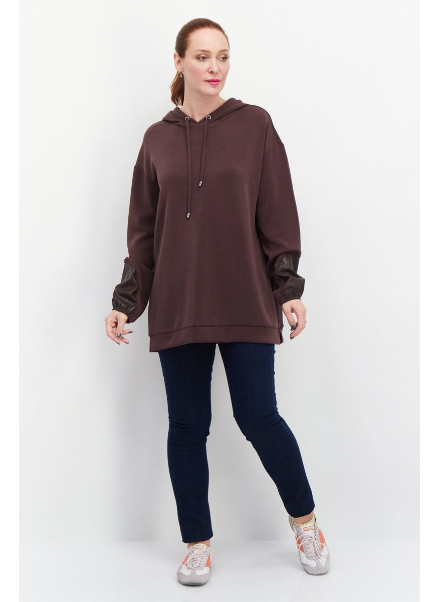 s.Oliver Women Hooded Long Sleeve Plain Sweatshirt, Dark Brown  - Image 3