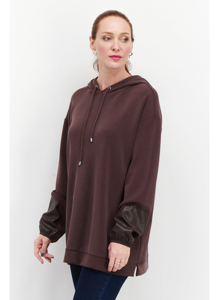 s.Oliver Women Hooded Long Sleeve Plain Sweatshirt, Dark Brown  - Image 4