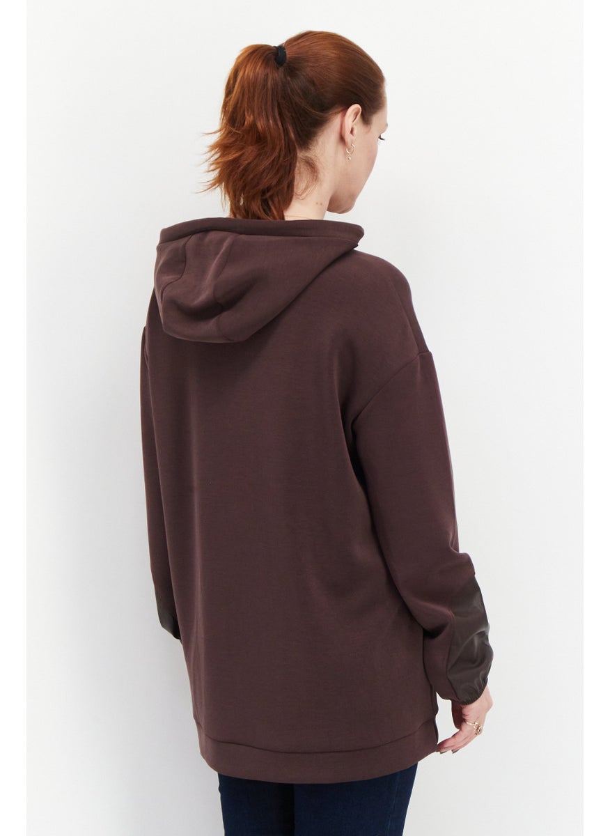 s.Oliver Women Hooded Long Sleeve Plain Sweatshirt, Dark Brown  - Image 2