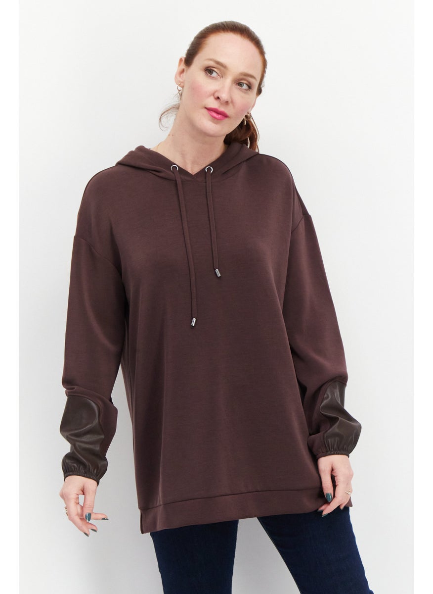 s.Oliver Women Hooded Long Sleeve Plain Sweatshirt, Dark Brown  - Image 1