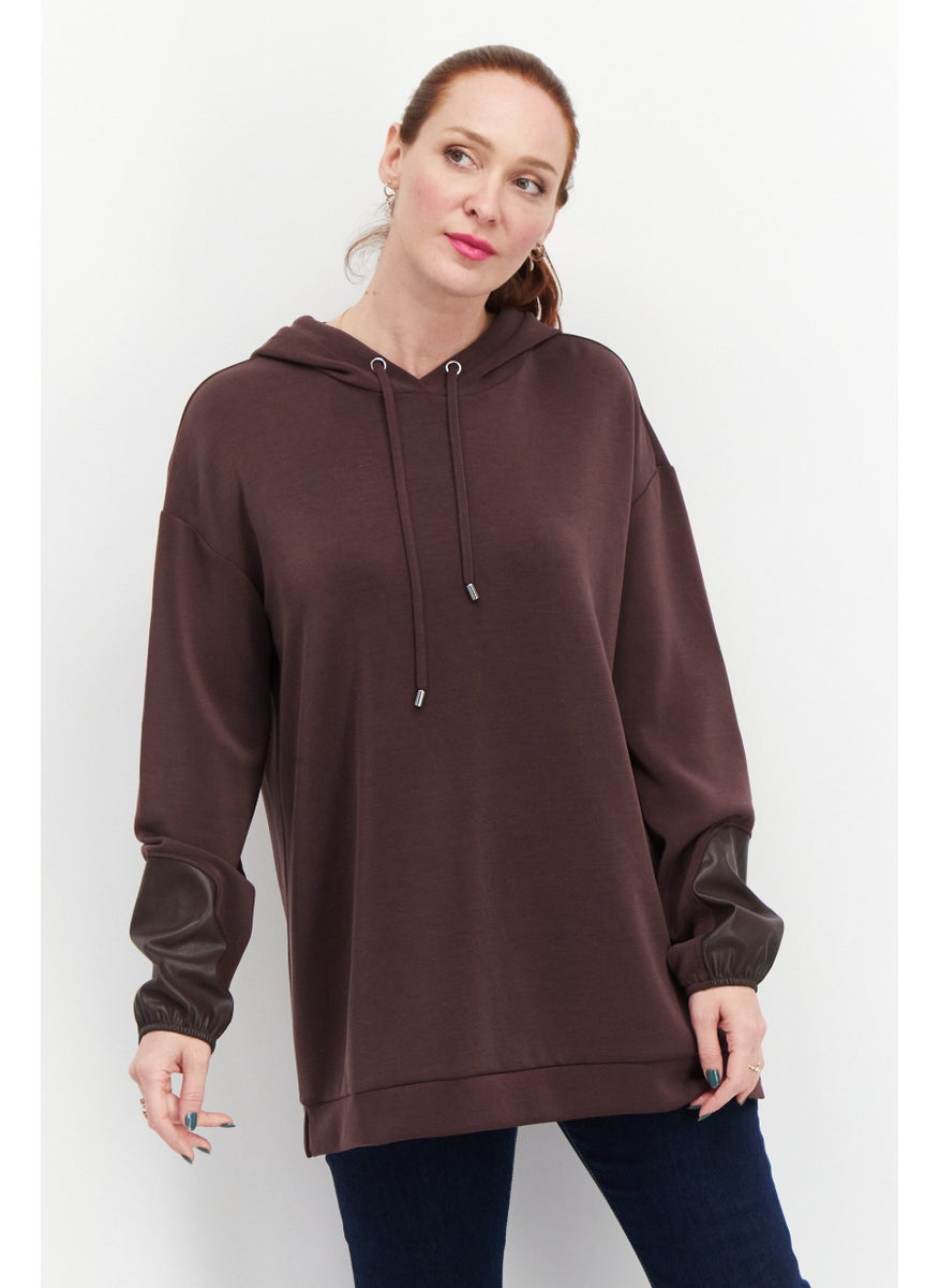 Women Hooded Long Sleeve Plain Sweatshirt, Dark Brown - pzsku/ZD84FDE65405AD192E70BZ/45/_/1724351214/9a27202c-7714-46e2-8747-454616f9efcb