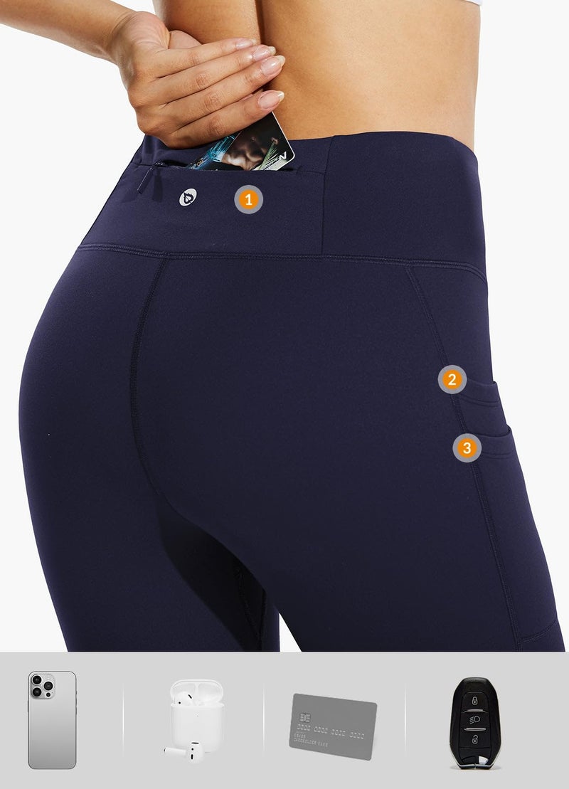 baleaf Fleece Lined Leggings Women Water Resistant 25" Petite Winter Warm Legging Thermal Running Tights Yoga Hiking Pants Navy M - Image 5