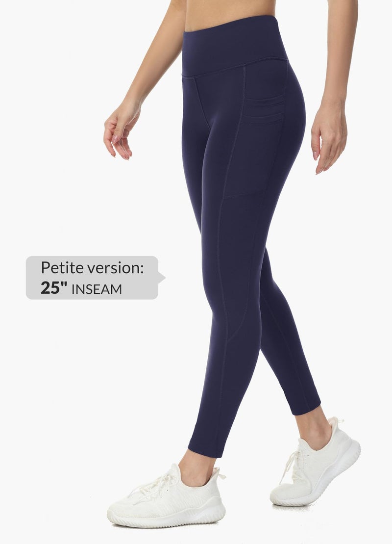 baleaf Fleece Lined Leggings Women Water Resistant 25" Petite Winter Warm Legging Thermal Running Tights Yoga Hiking Pants Navy M - Image 3