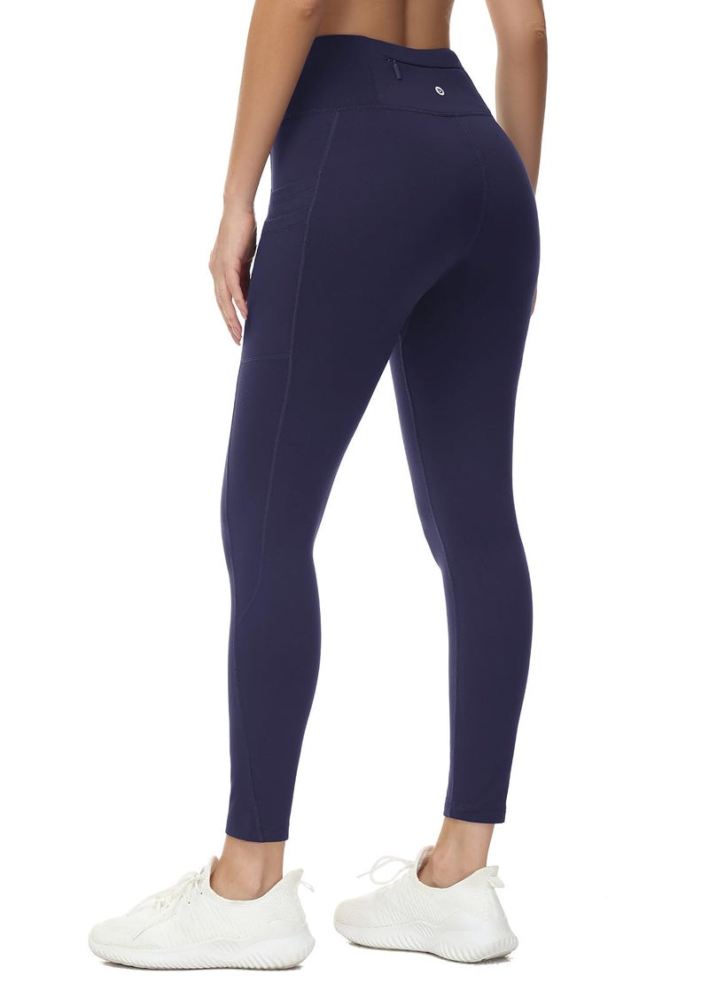 baleaf Fleece Lined Leggings Women Water Resistant 25" Petite Winter Warm Legging Thermal Running Tights Yoga Hiking Pants Navy M - Image 2