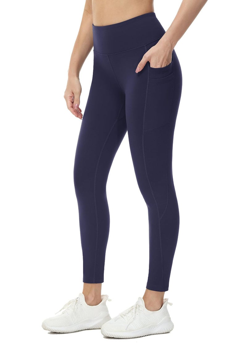 baleaf Fleece Lined Leggings Women Water Resistant 25" Petite Winter Warm Legging Thermal Running Tights Yoga Hiking Pants Navy M - Image 1