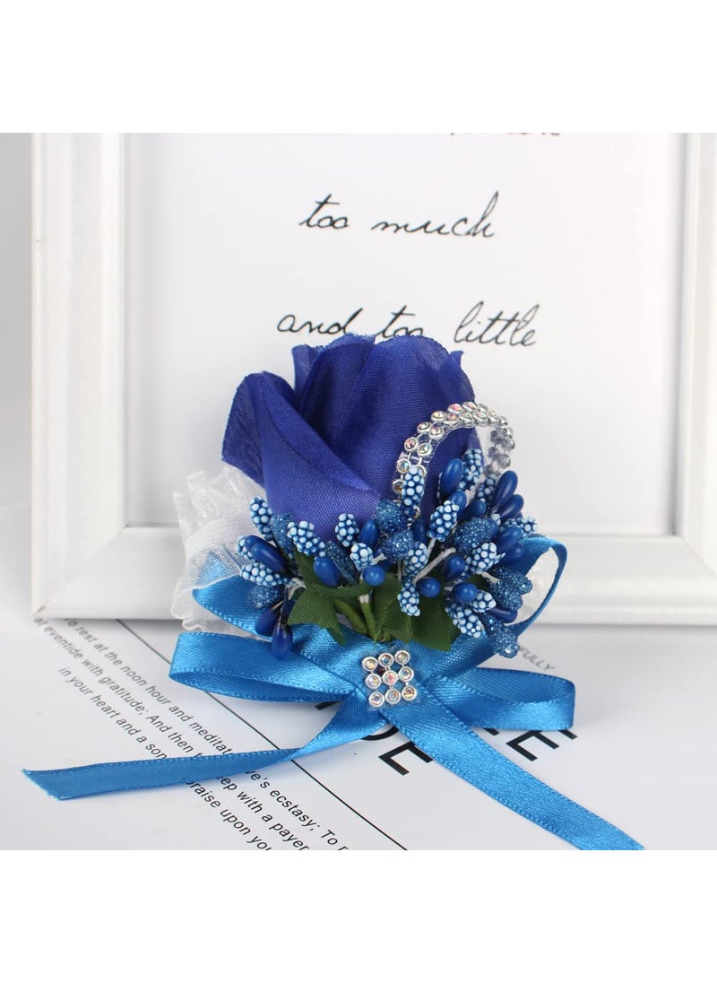WANLIAN WANLIAN Rose Wrist Corsage Bridesmaid Corsage and Boutonniere Set for Wedding Prom Party Hand Flower Decoration Set of 2 (Blue)  - Image 4