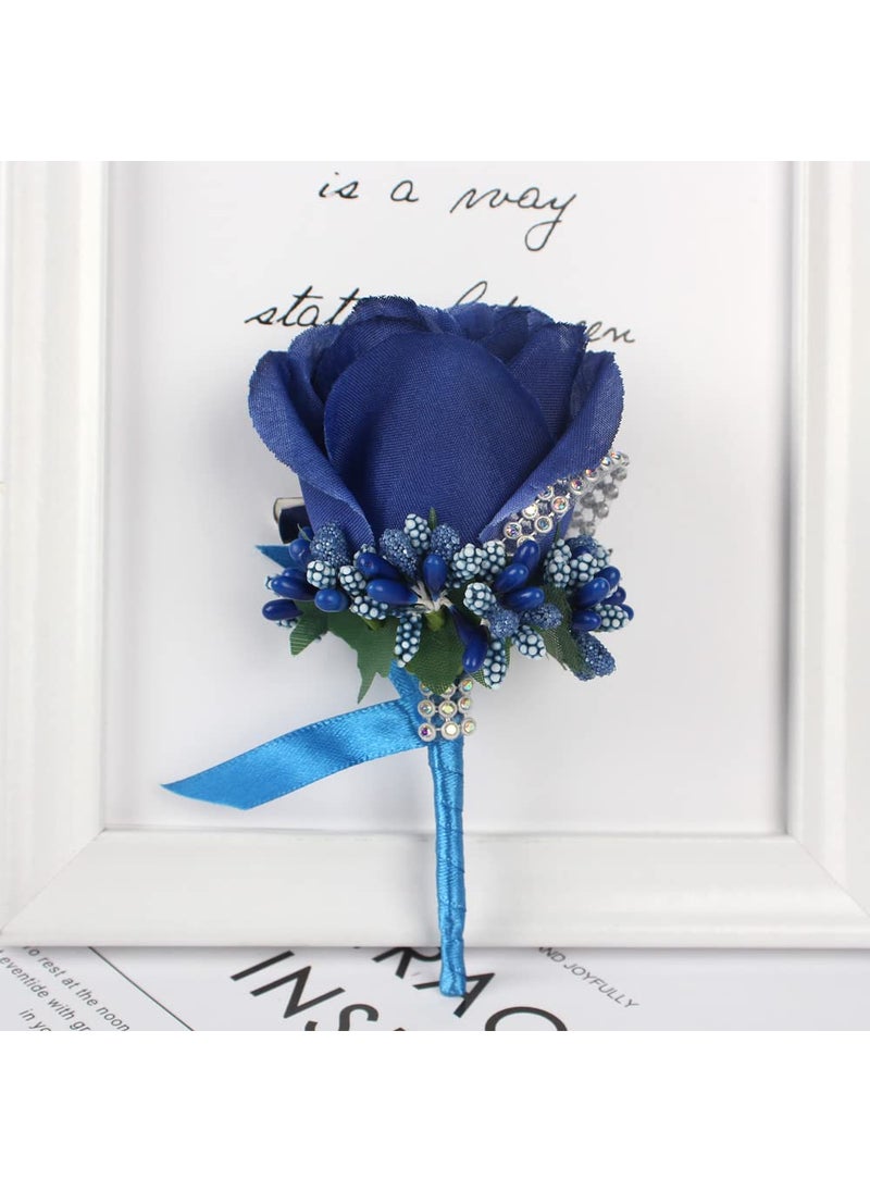 WANLIAN WANLIAN Rose Wrist Corsage Bridesmaid Corsage and Boutonniere Set for Wedding Prom Party Hand Flower Decoration Set of 2 (Blue)  - Image 5