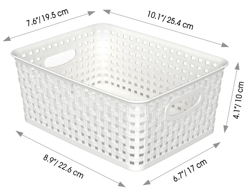 WYT 12-Pack Plastic Small Shelf Storage Weave Baskets for Organizing, White - Image 2