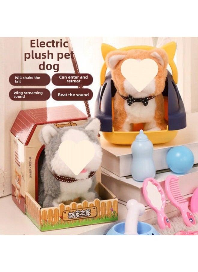 Toy Dog Dog Imitation Dog Children Walking Can Call Baby Electric Plush Electronic Small Can Move Baby Pet-Color:Husky (standard + Doghouse + Bow Tie 4-piece Set)-Specifications:[rechargeable Model] Comes With Charger Rechargeable Battery + Screwdriver  - Image 4