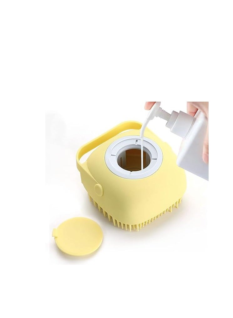 Pet Grooming Bath Massage Brush with Soap and Shampoo Dispenser Soft Silicone Bristle for Long Short Haired Dogs Cats Shower - Image 1