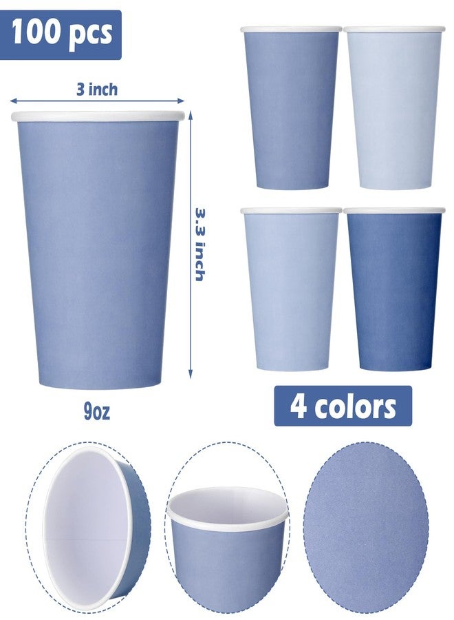 FillTouch مجموعة أكواب ورقية للاستخدام مرة واحدة من فيل تاتش، 100 كوب، سعة 9 أونصة، بألوان متدرجة، مثالية للمشروبات الباردة، وحفلات الزفاف، وحفلات استقبال المولود، وحفلات أعياد الميلاد (سلسلة زرقاء). - Image 2