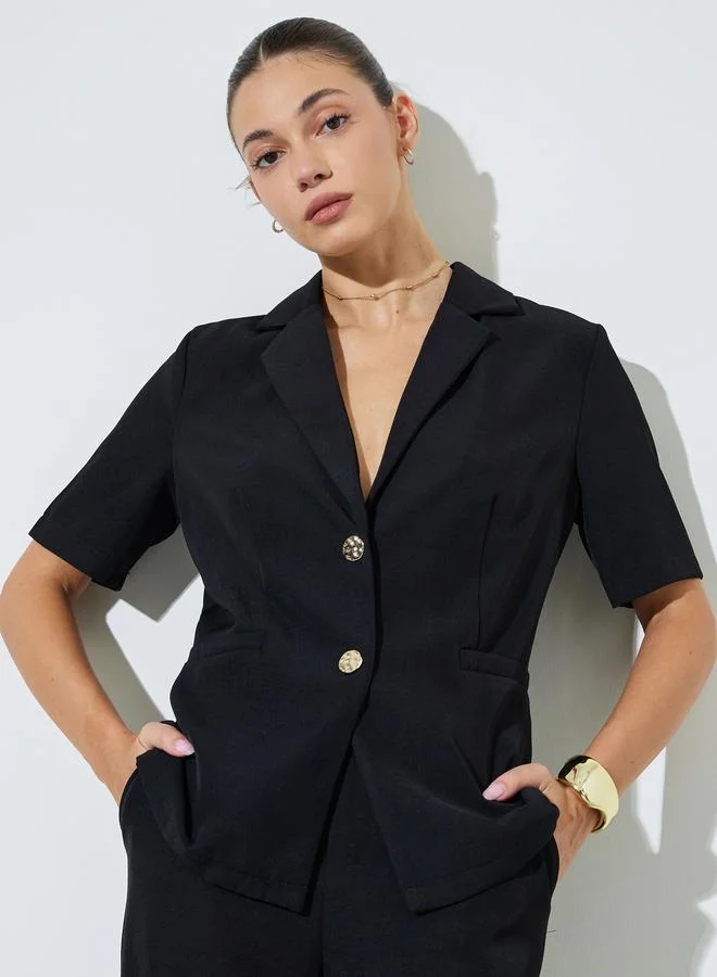 ستايلي Black Notch Lapel Blazer Top