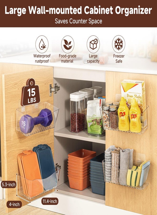 AENTGIU 4-Pack Large Cabinet Door Organizer, 11.4" Adhesive Wall Mounted Pantry Organizers and Storage, Space Saving, Drain Bottom, No drill, Clea Storage Caddy Baskets for Kitchen, Bathroom, Under Sink - Image 2