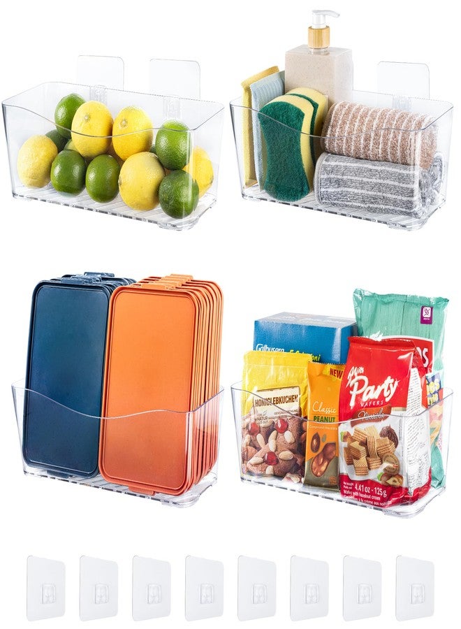 AENTGIU 4-Pack Large Cabinet Door Organizer, 11.4" Adhesive Wall Mounted Pantry Organizers and Storage, Space Saving, Drain Bottom, No drill, Clea Storage Caddy Baskets for Kitchen, Bathroom, Under Sink - Image 1