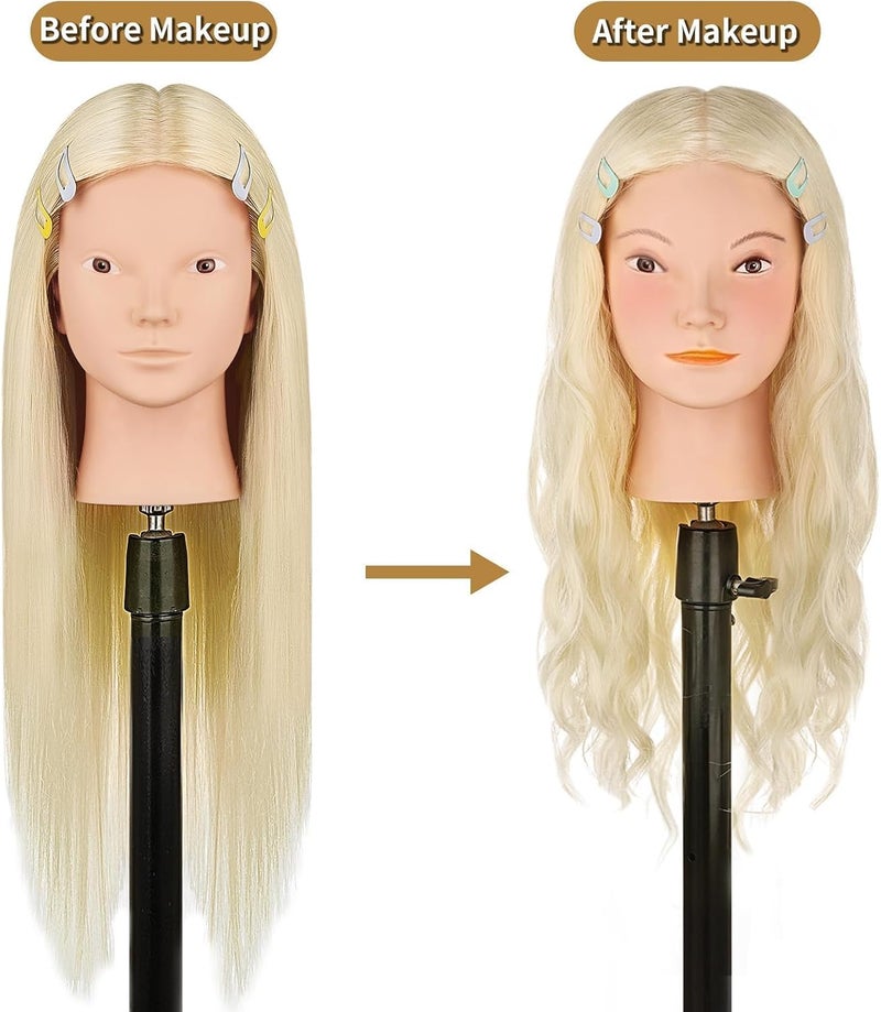 TwoWin 26"-28" Mannequin Head with 80% Real Hair– Cosmetology Training Doll Head for Hair Styling, Braiding & Makeup Practice – No Makeup - Image 4