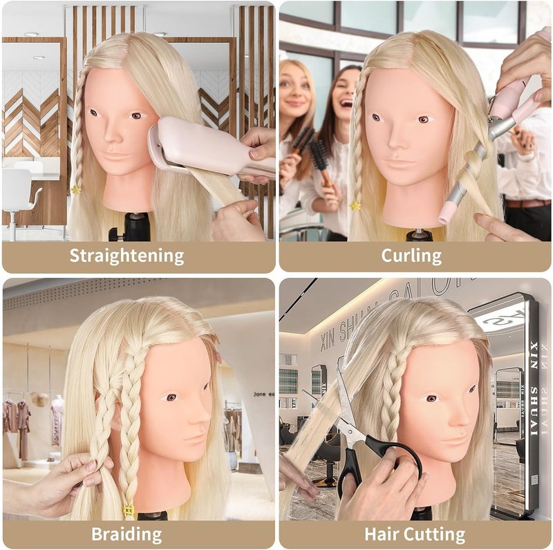 TwoWin 26"-28" Mannequin Head with 80% Real Hair– Cosmetology Training Doll Head for Hair Styling, Braiding & Makeup Practice – No Makeup - Image 3
